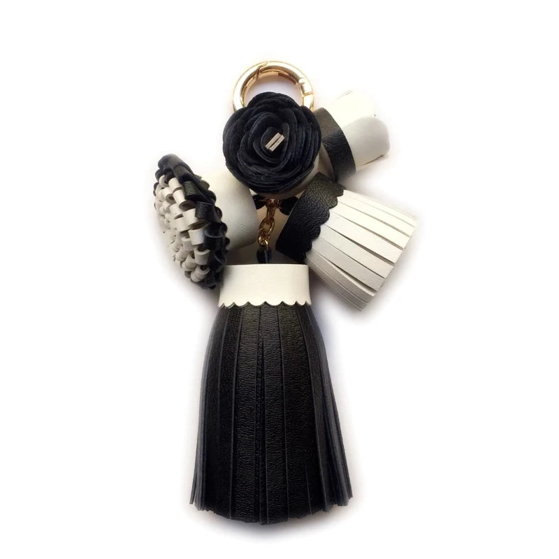 Luxury Handmade Leather Tassel Bag Charm Keychain
