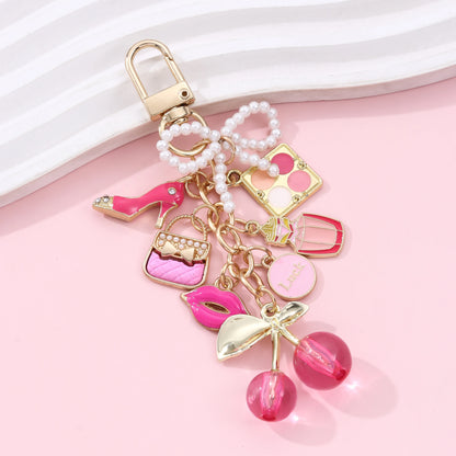 Lipstick & Pearl Bow Keychain