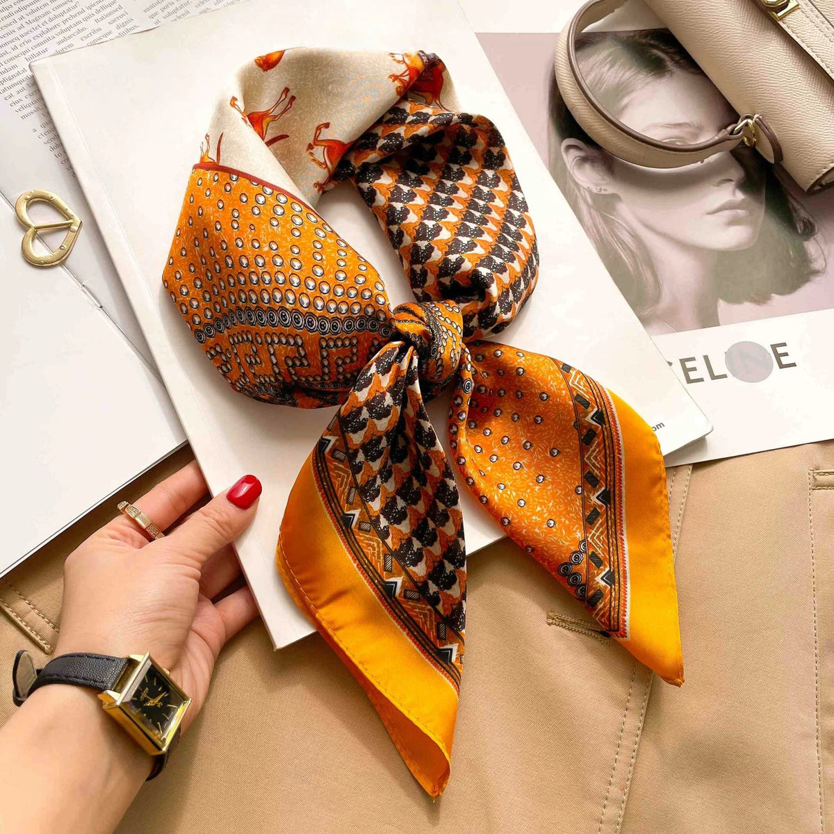 Leopard Print Satin Square Scarf