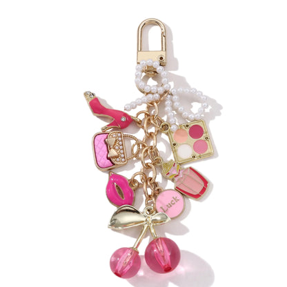 Lipstick & Pearl Bow Keychain