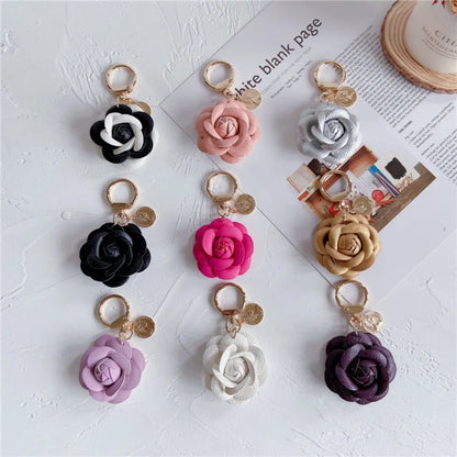 Camellia Flower Leather Keychain