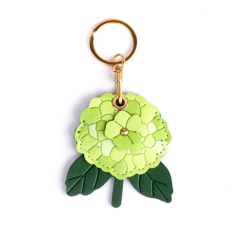 Flower Pendant Leather Keychain — Bag Charm & AirTag Cover