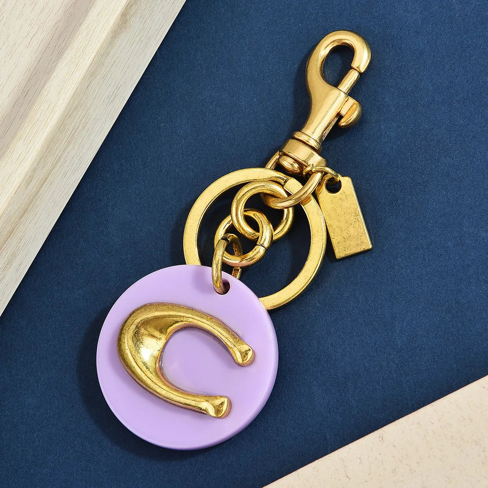 Letter C Circular Keychain — Pink & Purple Macaron