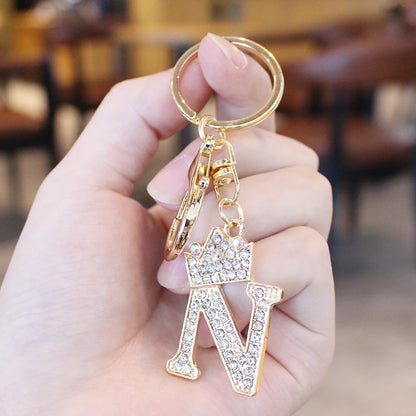 Rhinestone Initial Letter Keychain