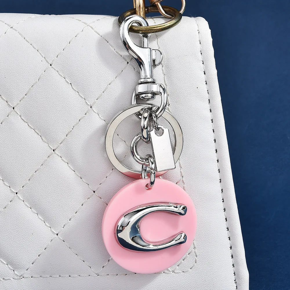 Letter C Circular Keychain — Pink & Purple Macaron