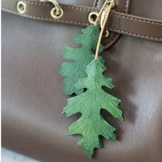 Rustic Leather Maple Leaf Bag Charm