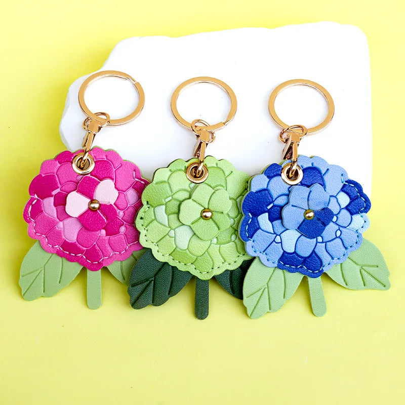 Flower Pendant Leather Keychain — Bag Charm & AirTag Cover