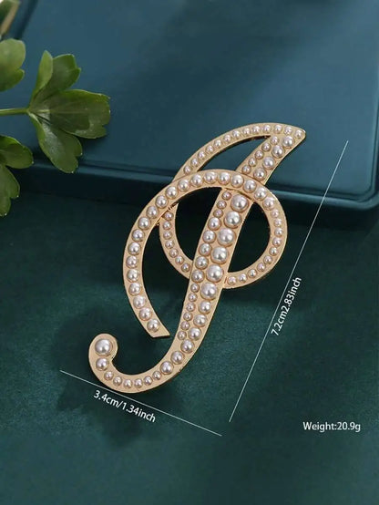 Pearl Letter Initial Brooch Pin