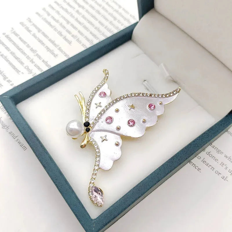 Pearl & Rhinestone Butterfly Brooch