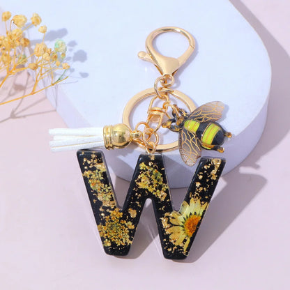 Bee Flower Initial Letter Keychain