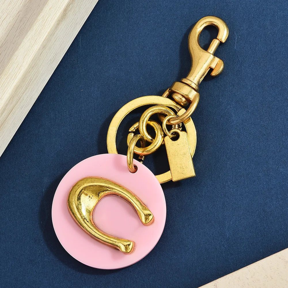 Letter C Circular Keychain — Pink & Purple Macaron