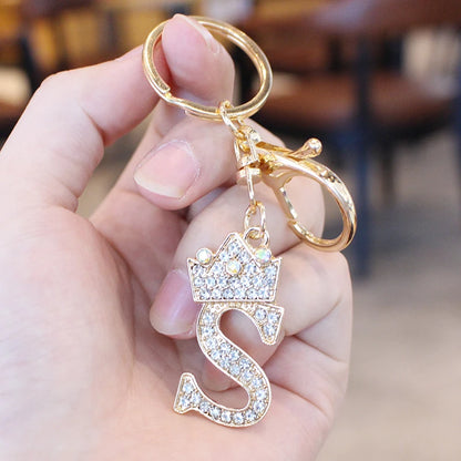 Rhinestone Initial Letter Keychain