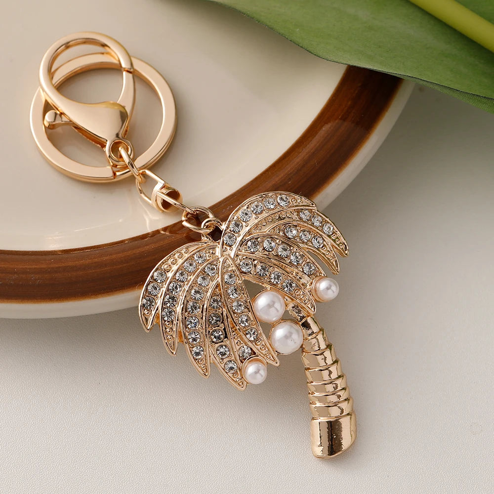 Coconut Tree Crystal Pearl Keychain