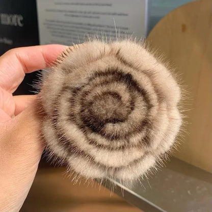 Mink Fur Flower Brooch