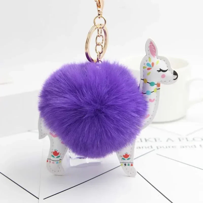 Fluffy Alpaca Pompom Keychain