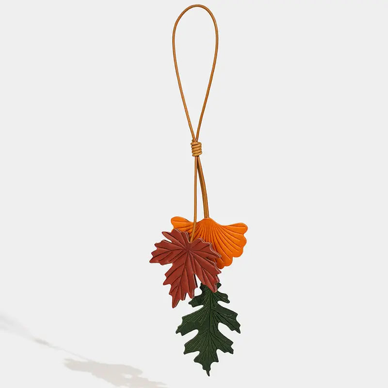 Leather Leaf Bag Charm Keychain