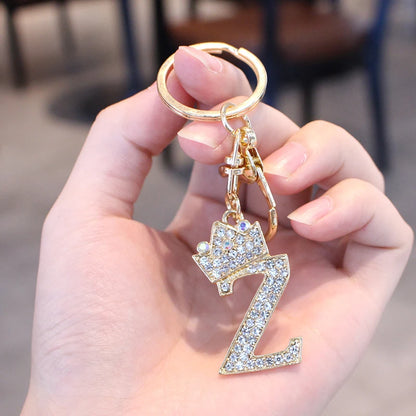 Rhinestone Initial Letter Keychain