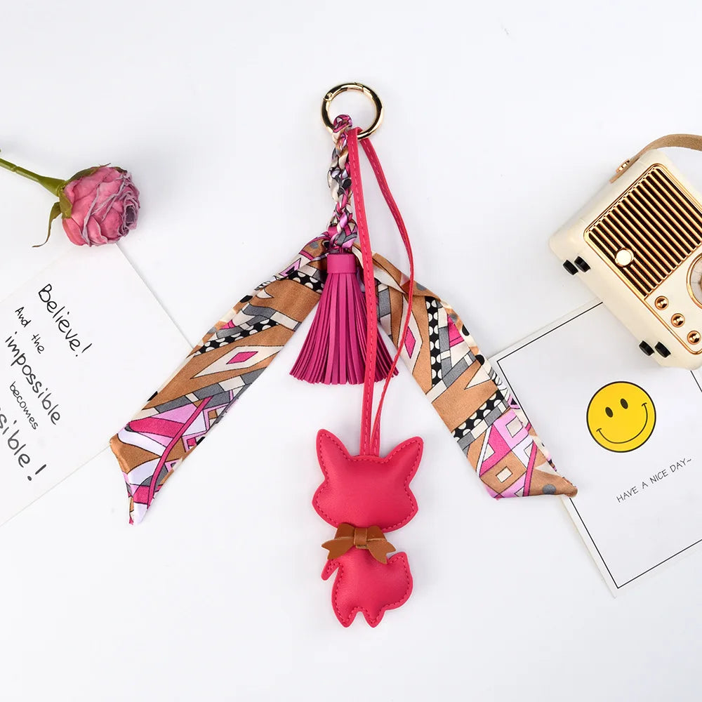 Leather Tassel Fox Bag Charm