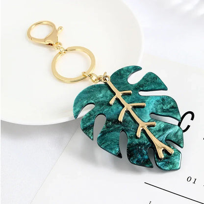 Elegant Tropical Palm Green Leaf Key Chain