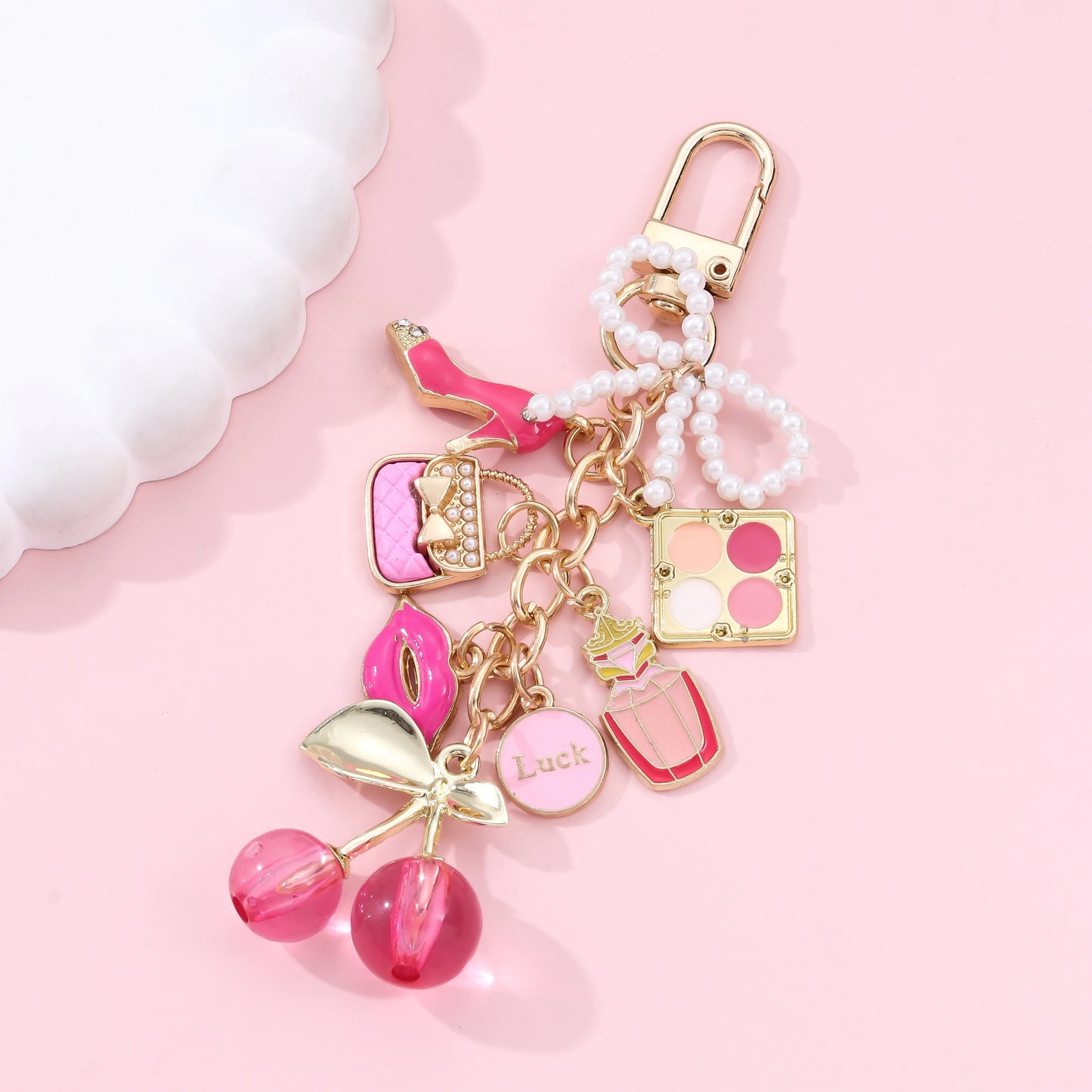 Lipstick & Pearl Bow Keychain