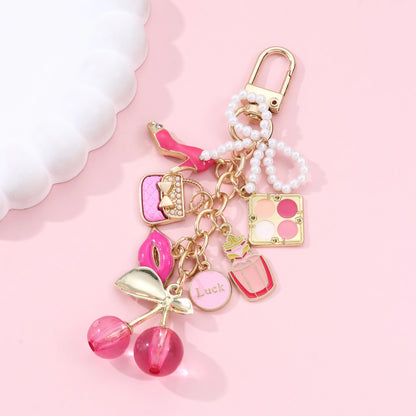Lipstick & Pearl Bow Keychain