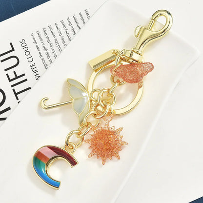 Sun & Umbrella Letter Keychain — Rainbow Bag Charm Pendant