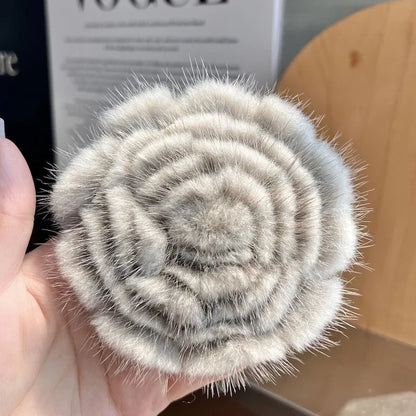 Mink Fur Flower Brooch