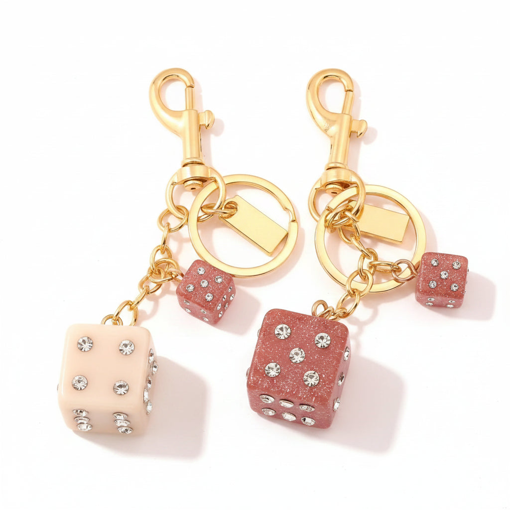 Y2K Lucky Dice Crystal Keychain