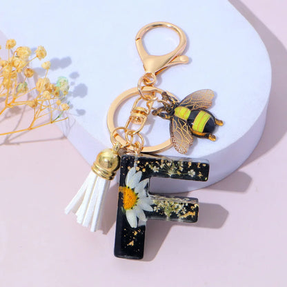 Bee Flower Initial Letter Keychain