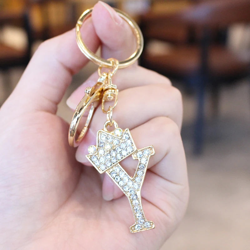 Rhinestone Initial Letter Keychain