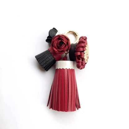 Luxury Handmade Leather Tassel Bag Charm Keychain