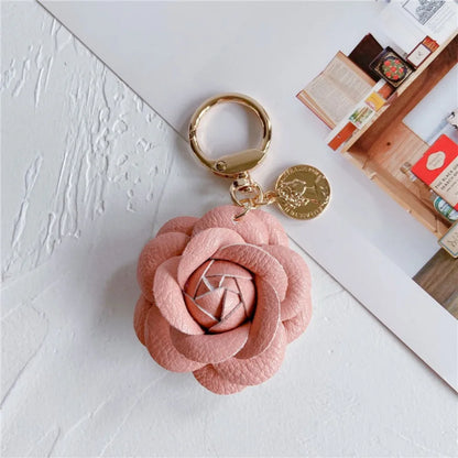 Camellia Flower Leather Keychain