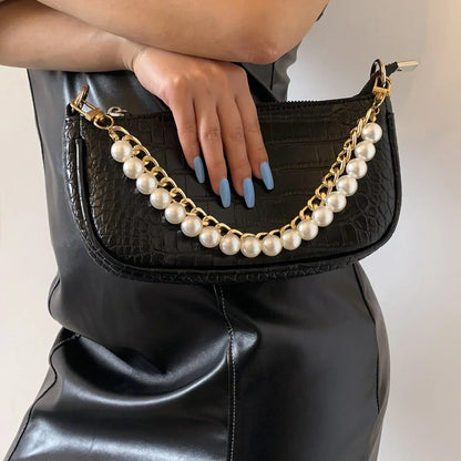 Pearl & Metal Chain Bag Strap (24cm)