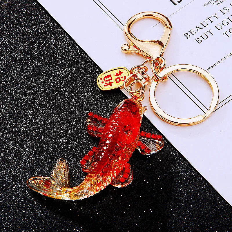 Golden Rhinestone Koi Fish Keychain