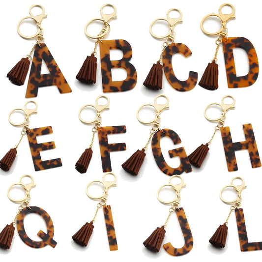 Leopard Letter Keychain with Tassel