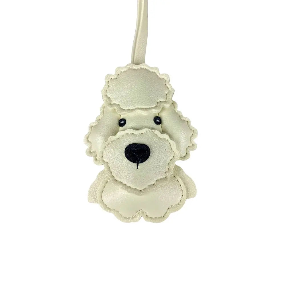 Teddy Bear Bag Charm — 3D Wavy Leather with Macaron Keychain