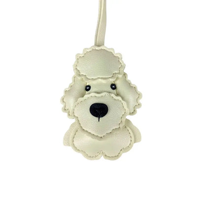 Teddy Bear Bag Charm — 3D Wavy Leather with Macaron Keychain