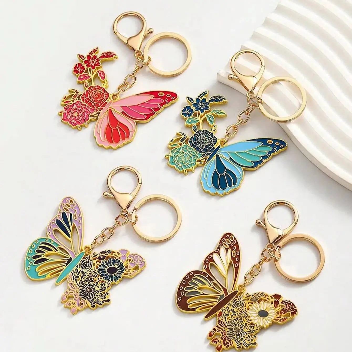 Butterfly Bloom Enamel Keychain
