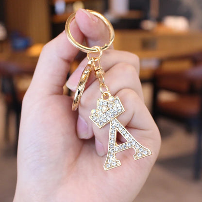 Rhinestone Initial Letter Keychain