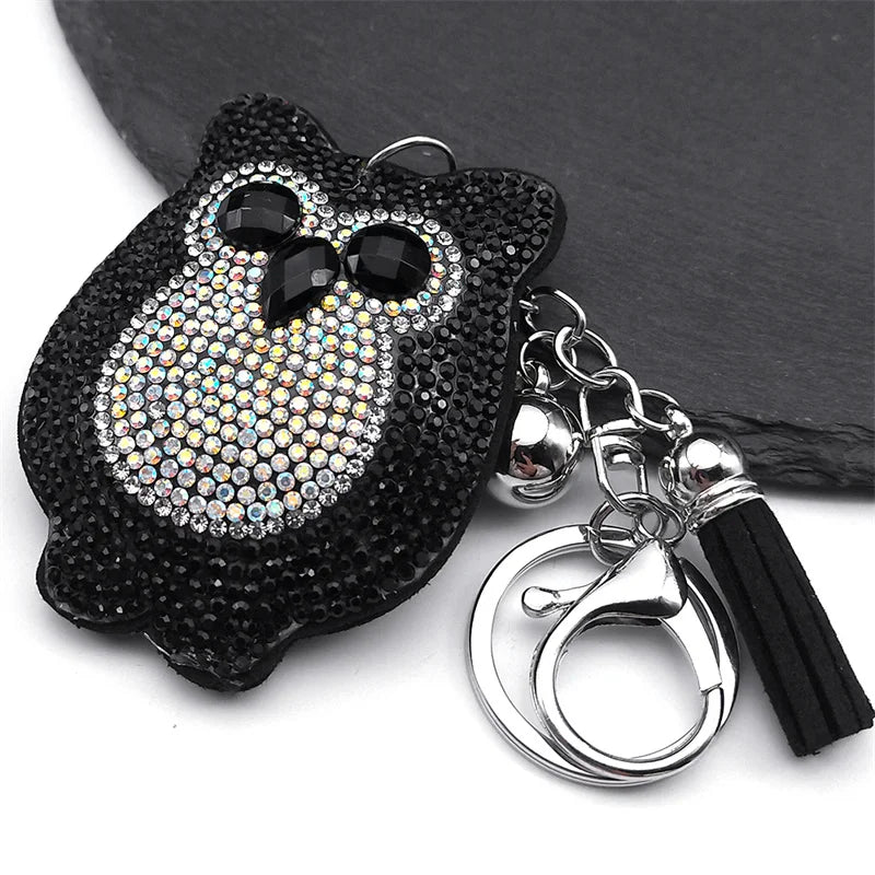 Gothic Owl Keychain — Rhinestone Animal Key Ring & Bag Charm