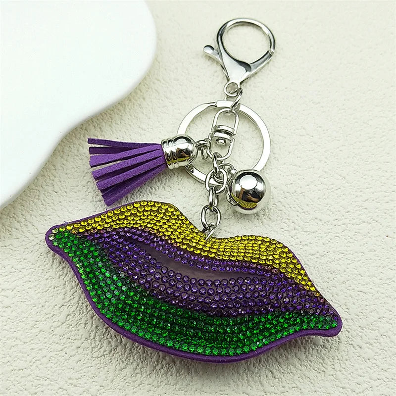 Purple Lips Rhinestone Keychain Charms