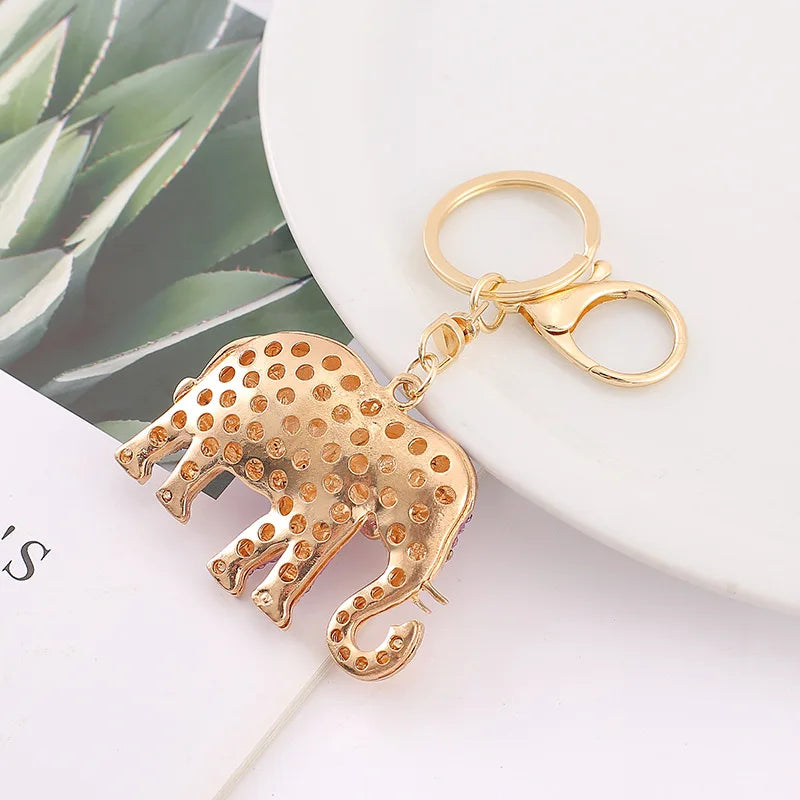 Rhinestone Elephant Charm Keychain