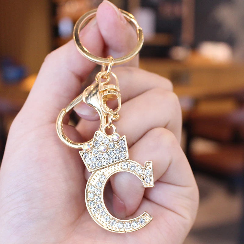 Rhinestone Initial Letter Keychain