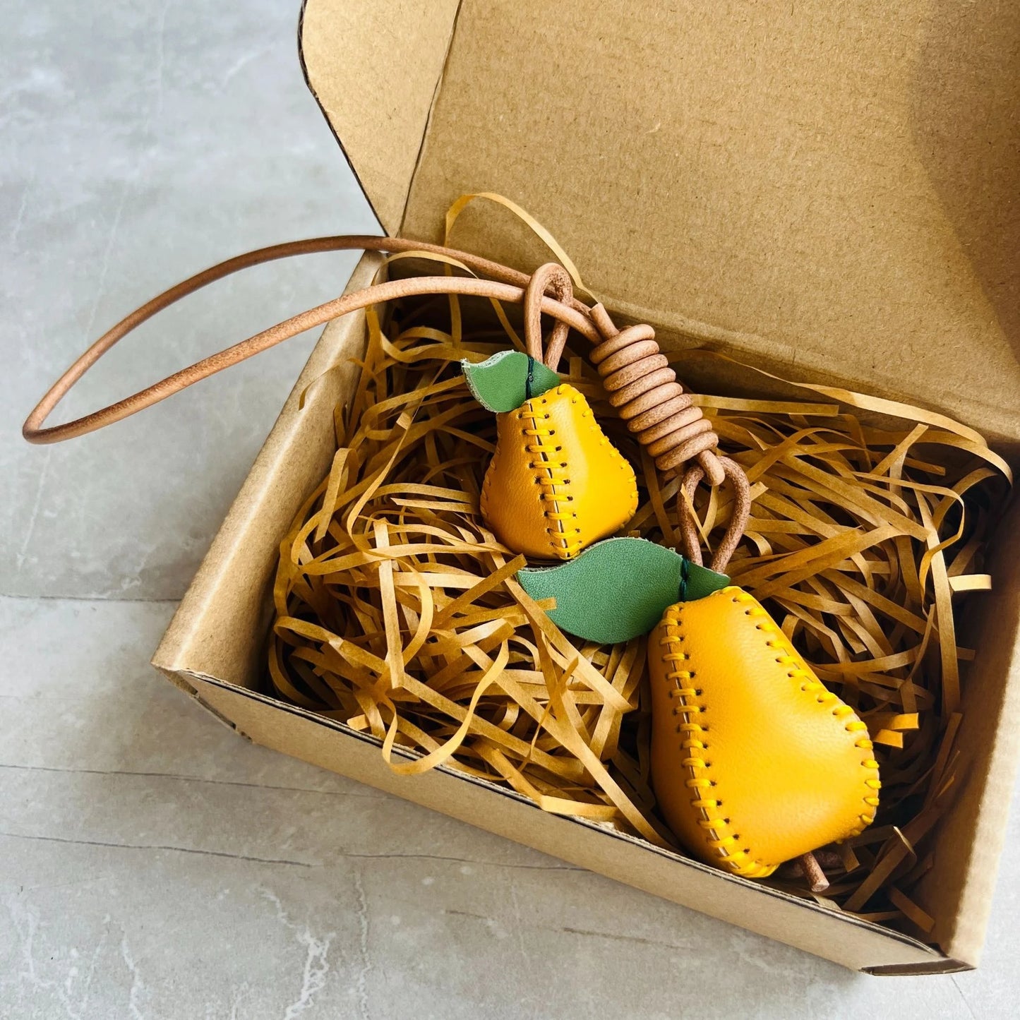 Leather Hand-sewn Fruit Bag Charm