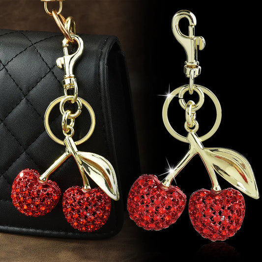 Sparkling Diamond Cherry Keychain