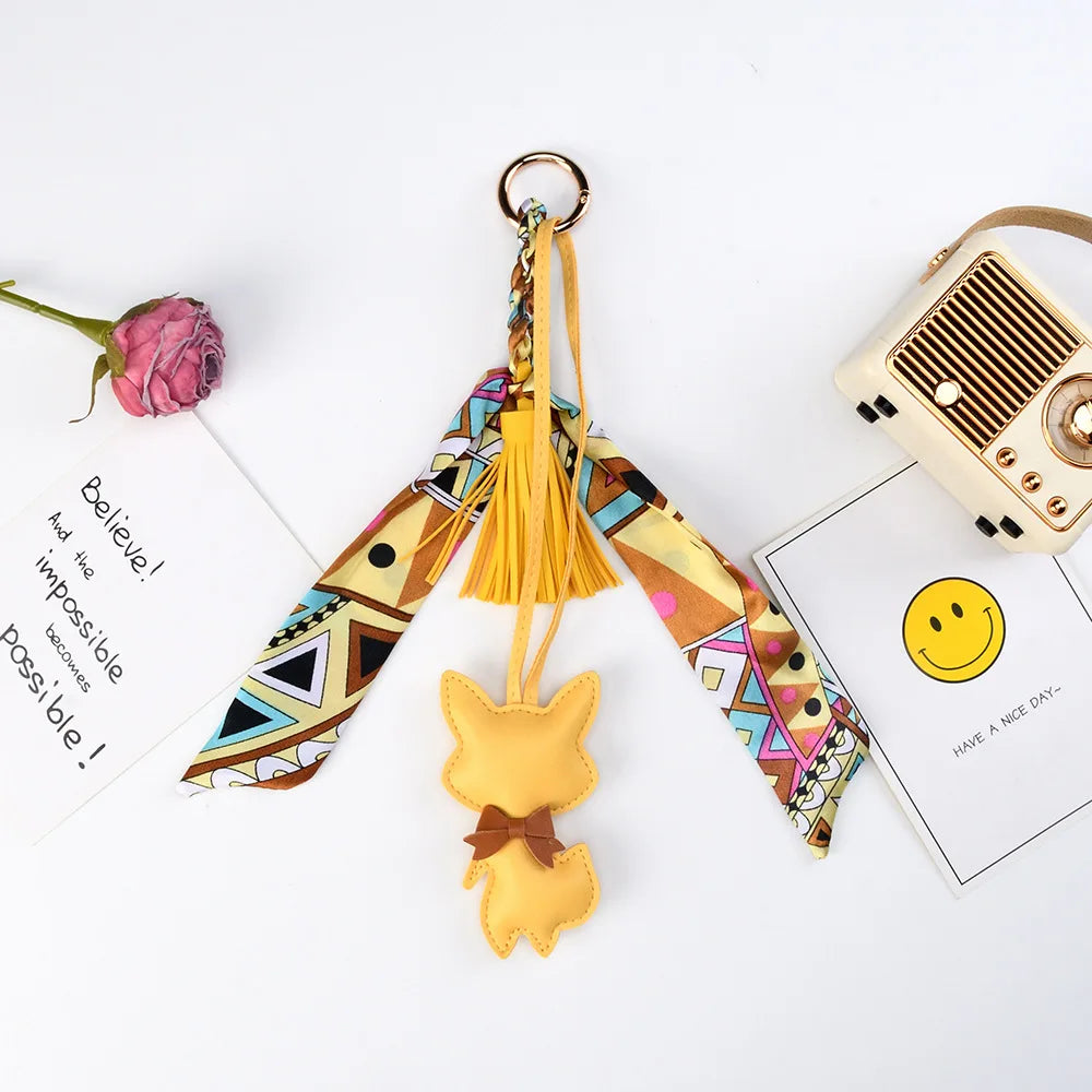 Leather Tassel Fox Bag Charm