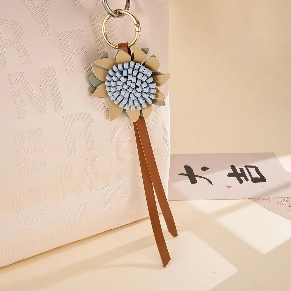 Woven Leather Sunflower Bag Charm