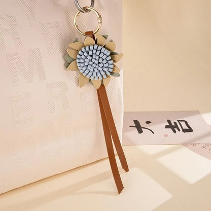 Woven Leather Sunflower Bag Charm