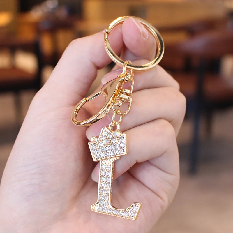 Rhinestone Initial Letter Keychain
