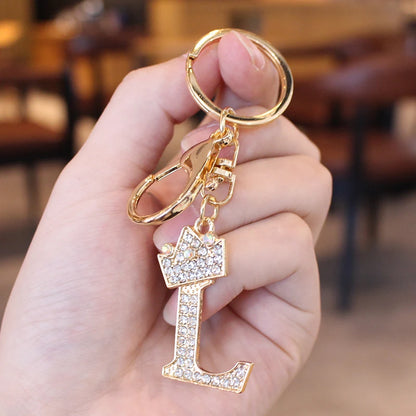 Rhinestone Initial Letter Keychain